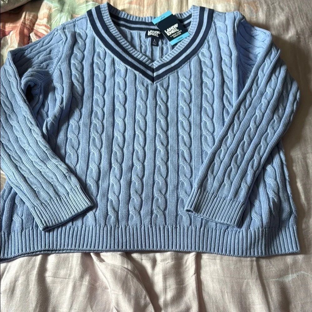 Lands' End Ladies brand new size large V-Neck Sweater in Light Blue. - Picture 1 of 5